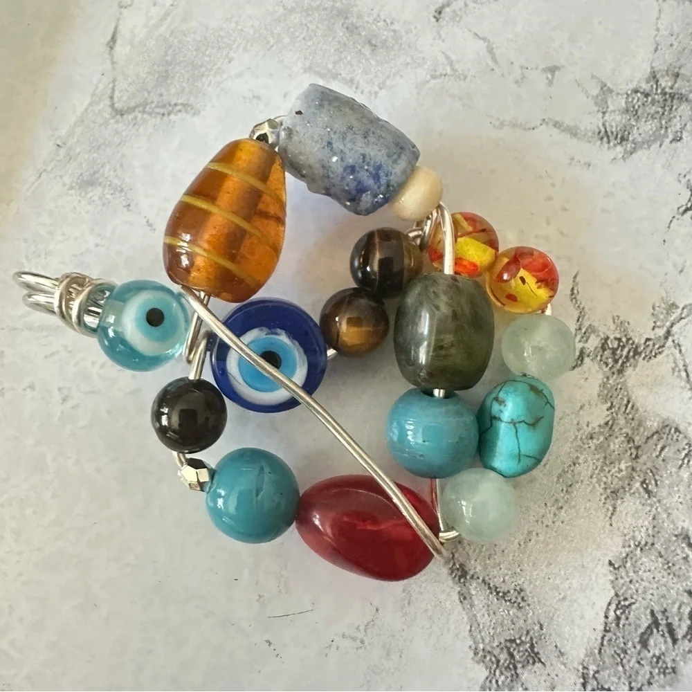 Collage beaded pendant Handmade Evil Eye necklace Multi Colored 1600 Y